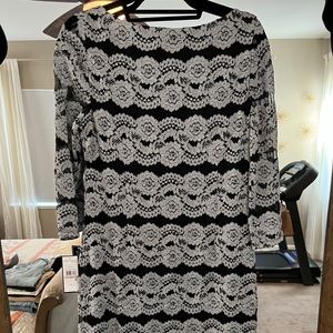 Black and White Lace look evening dress size 12